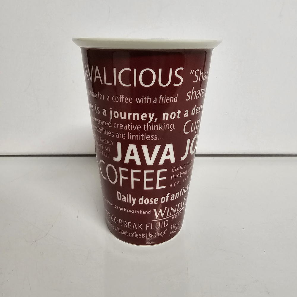WindRiver Java Coffee Mug – Burgundy – 5.25" Tall – Typography Design